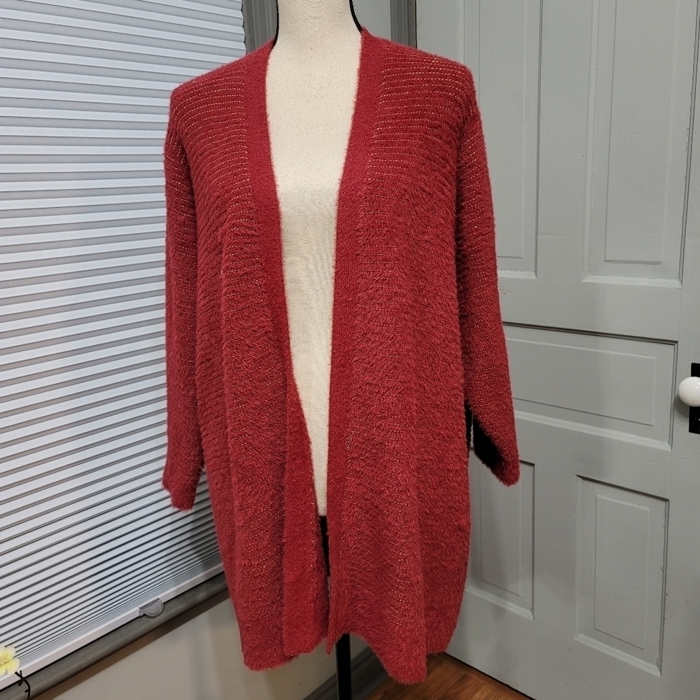 Lane Bryant Soft Fuzzy Gold Thread Cardigan
